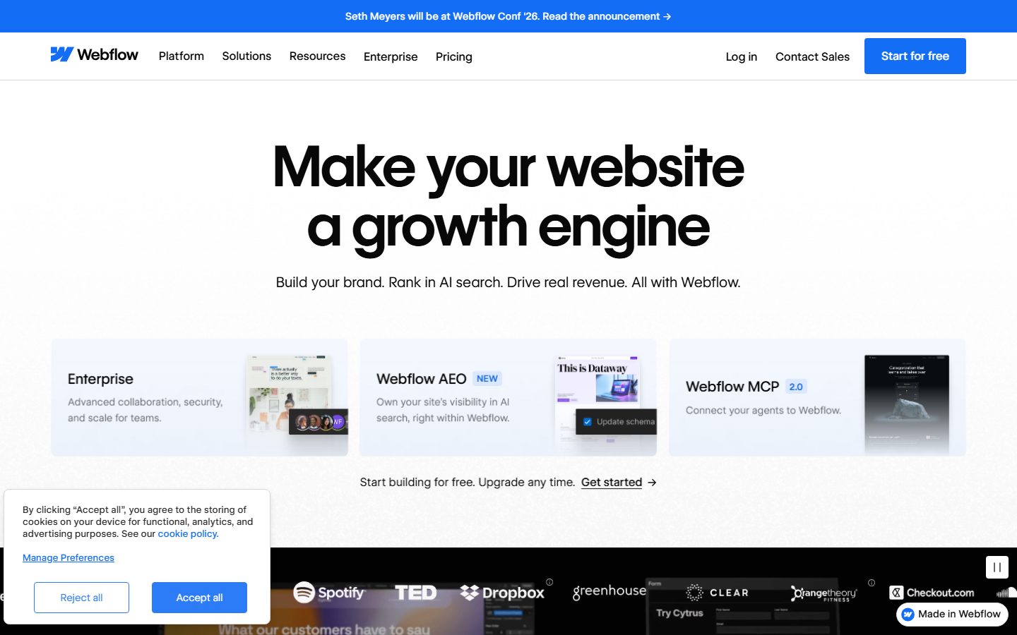 Screenshot of webflow.com
